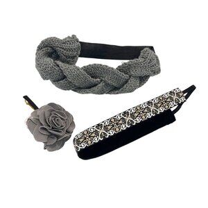 Bohemian Boho Hair Accessory Lot of 3 Indie Y2K 2010s Headband Floral Clip Gray